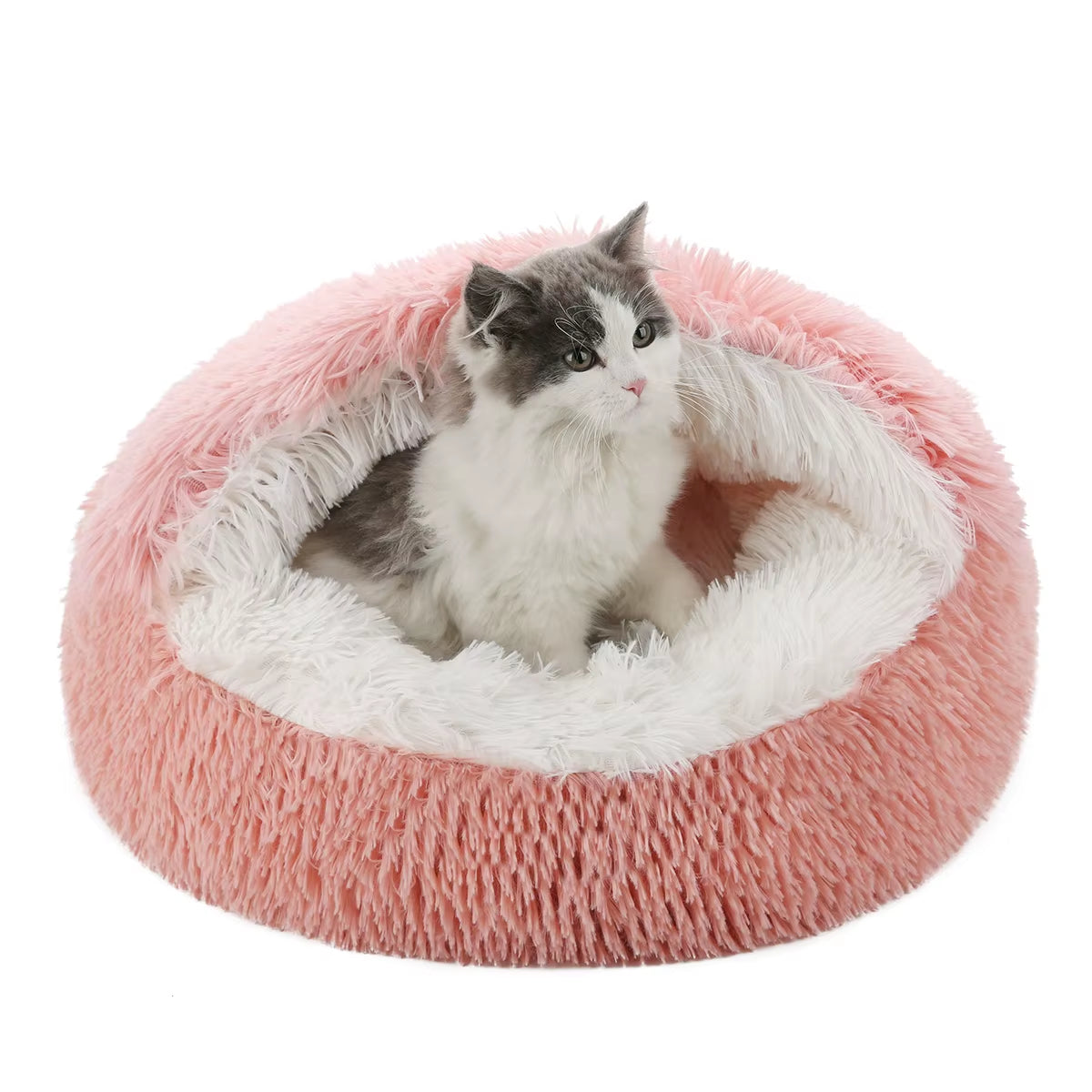 Cat Bed round Fluffy Hooded Cat Bed Cave Cat Bed Donut for Indoor Cats,Calming Dog Cat Beds for Small Medium Dog Cat