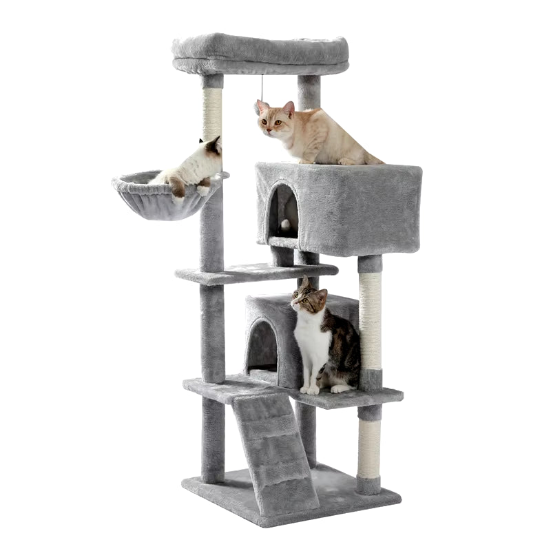 Multi-Level Luxury Cat Tree Tower with Cat Condo Cozy Perches Pet Play House Scratching Post Stable Cat Tower with Hanging Ball