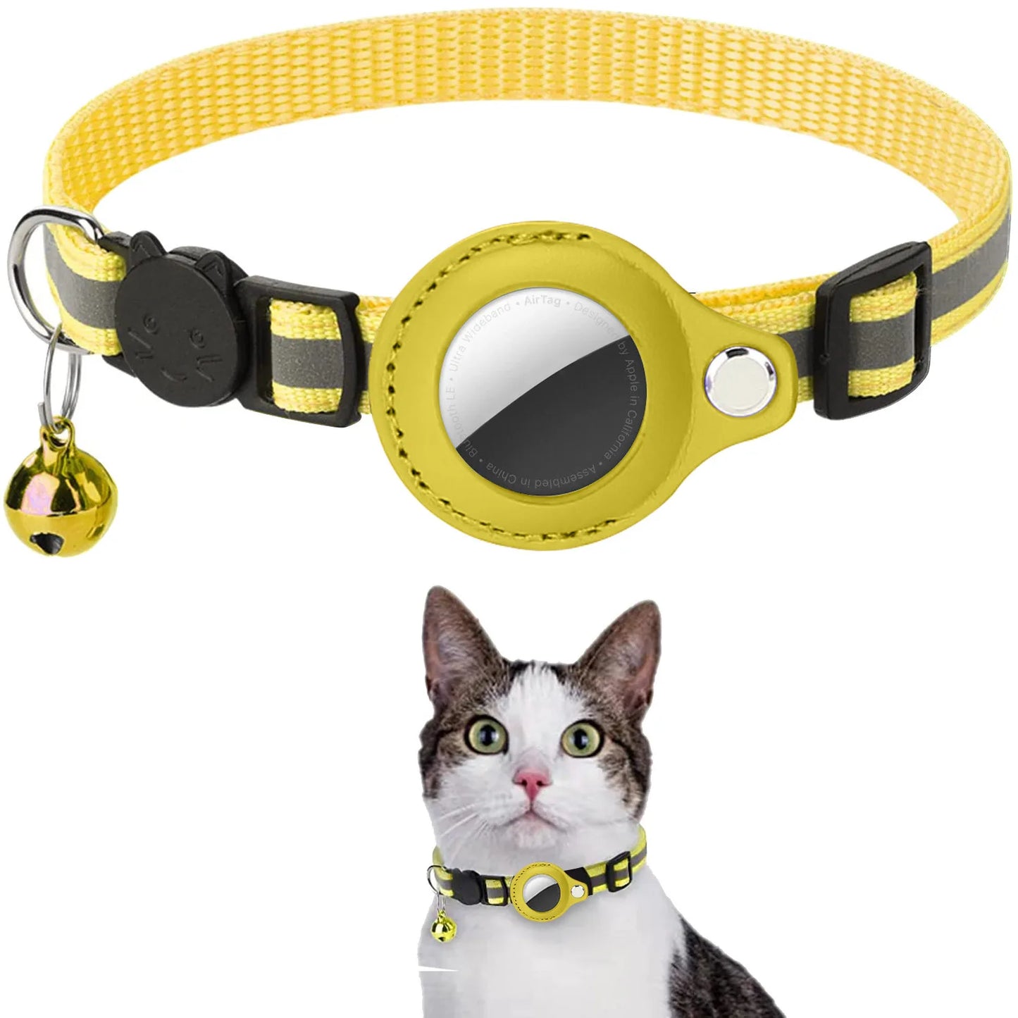 Cat Airtag Holder Collar Breakaway Reflective Strips Adjustable Kitten Collar Waterproof Cat Bell Collar Pet Air Tag Case