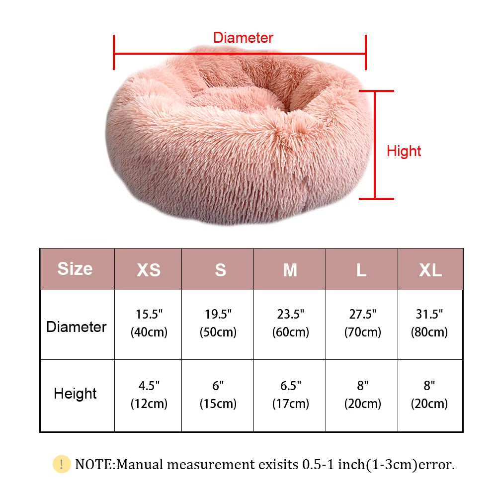 Fluffy Calming Dog Bed Long Plush Donut Pet Bed Hondenmand round Orthopedic Lounger Sleeping Bag Kennel Cat Puppy Sofa Bed House