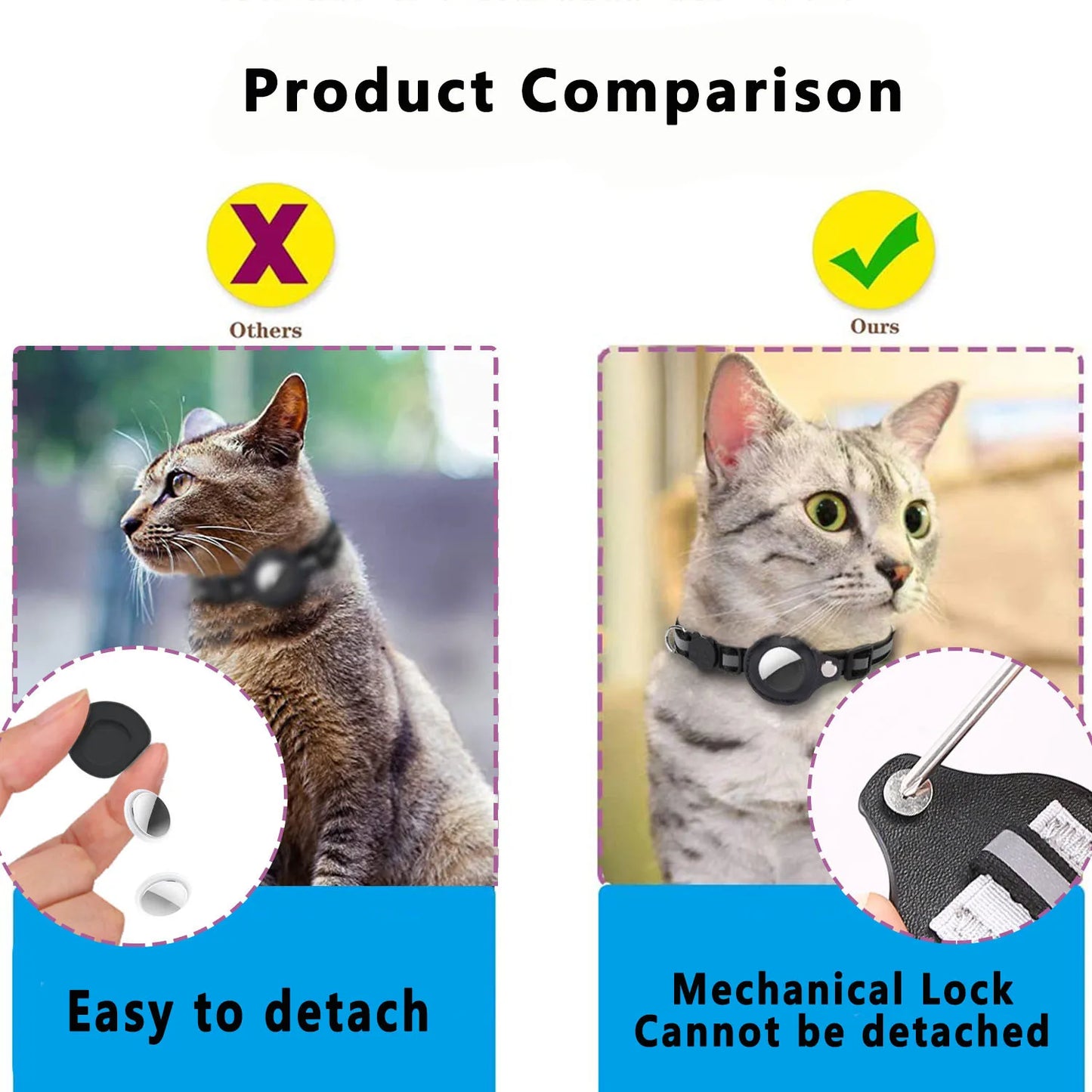 Cat Airtag Holder Collar Breakaway Reflective Strips Adjustable Kitten Collar Waterproof Cat Bell Collar Pet Air Tag Case