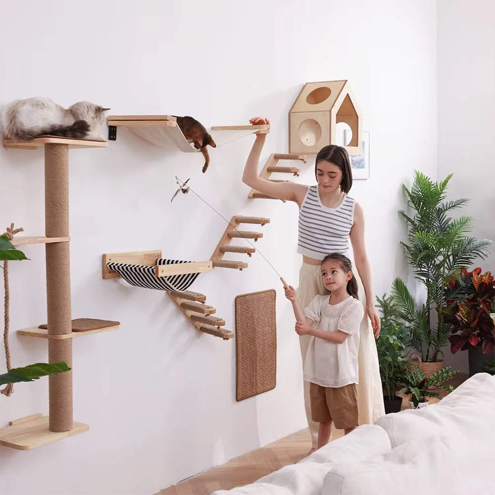 Cat Climbing Shelf Wall Mounted Four Step Stairway with Sisal Scratching Post for Cats Tree Tower Platform Jumping Pet Furniture