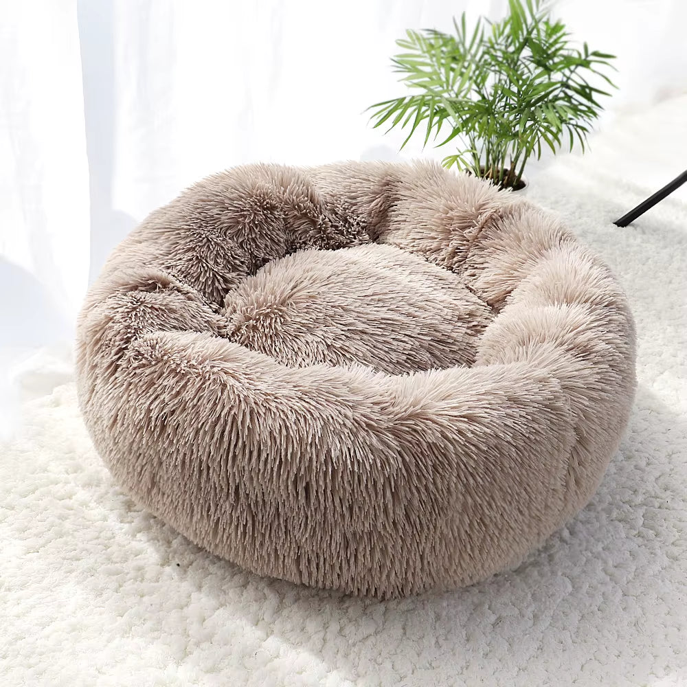 Fluffy Calming Dog Bed Long Plush Donut Pet Bed Hondenmand round Orthopedic Lounger Sleeping Bag Kennel Cat Puppy Sofa Bed House