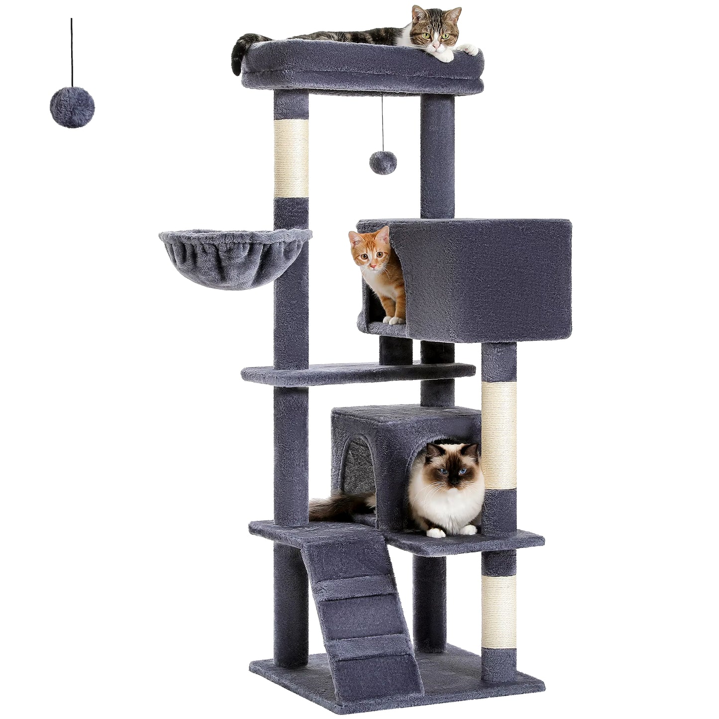 Multi-Level Luxury Cat Tree Tower with Cat Condo Cozy Perches Pet Play House Scratching Post Stable Cat Tower with Hanging Ball