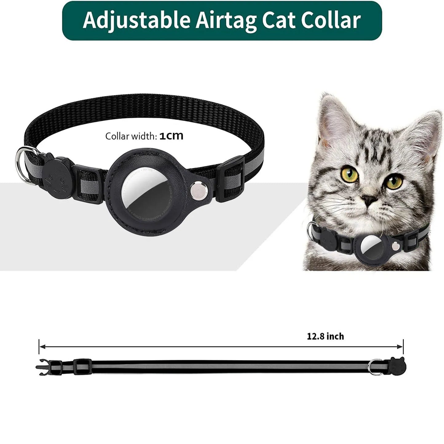 Cat Airtag Holder Collar Breakaway Reflective Strips Adjustable Kitten Collar Waterproof Cat Bell Collar Pet Air Tag Case