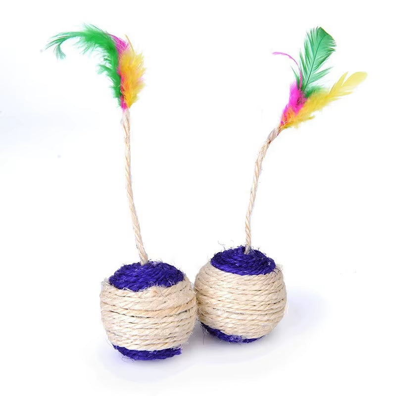 Cat Toy Pet Cat Sisal Scratching Ball Training Interactive Toy for Kitten Pet Cat Supplies Funny Play Feather Toy Cat Accessorie