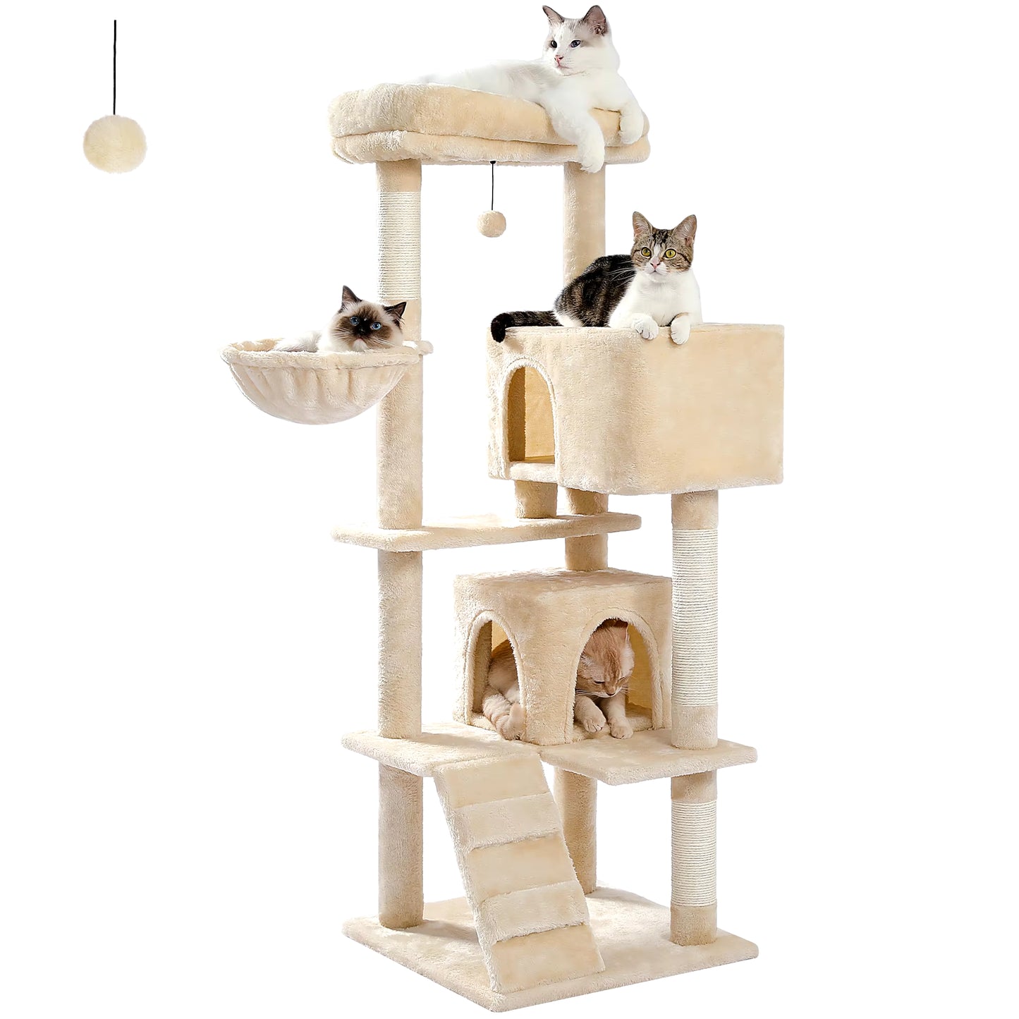 Multi-Level Luxury Cat Tree Tower with Cat Condo Cozy Perches Pet Play House Scratching Post Stable Cat Tower with Hanging Ball