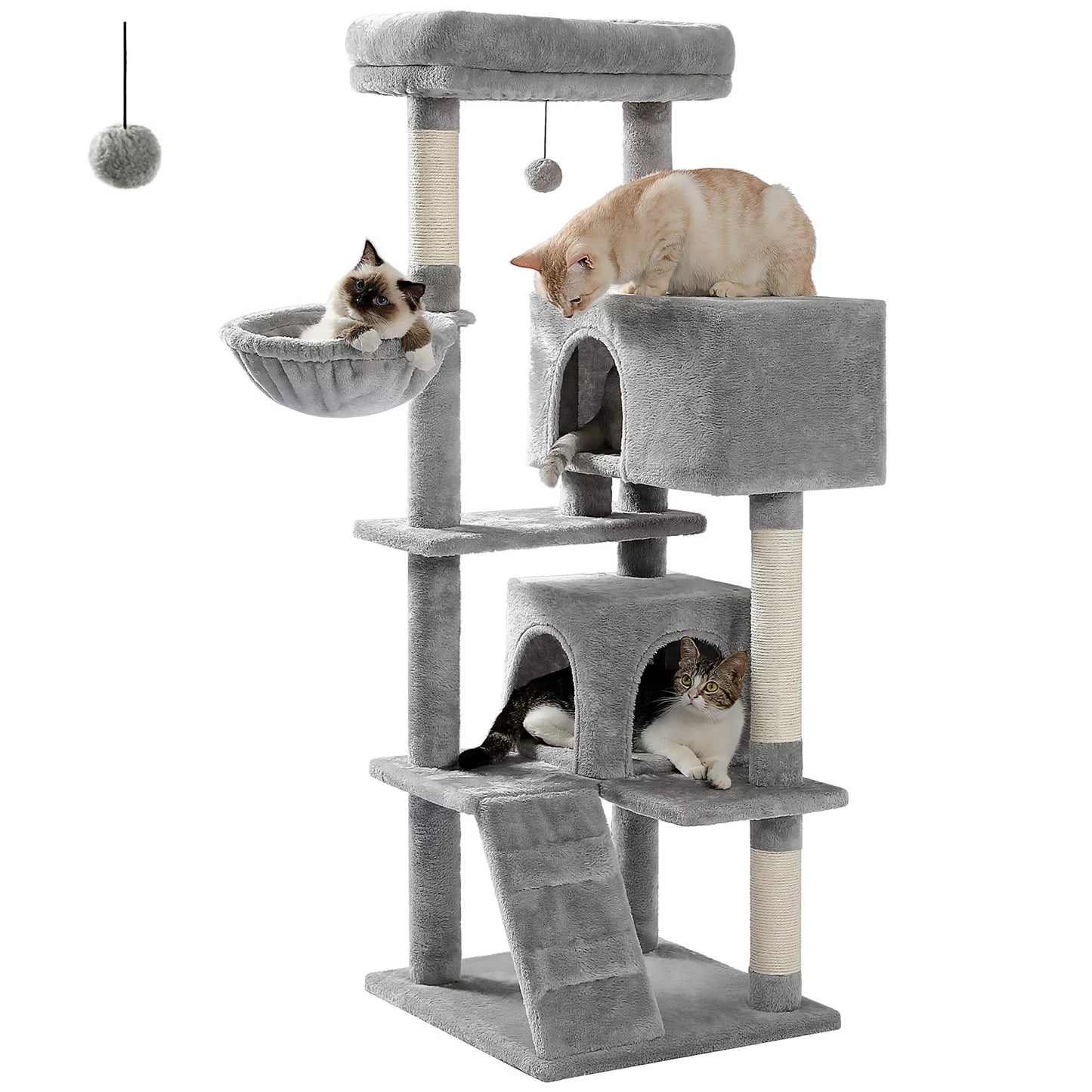 Multi-Level Luxury Cat Tree Tower with Cat Condo Cozy Perches Pet Play House Scratching Post Stable Cat Tower with Hanging Ball