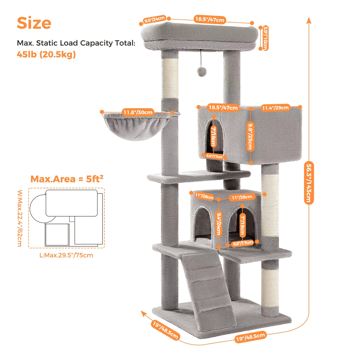 Multi-Level Luxury Cat Tree Tower with Cat Condo Cozy Perches Pet Play House Scratching Post Stable Cat Tower with Hanging Ball