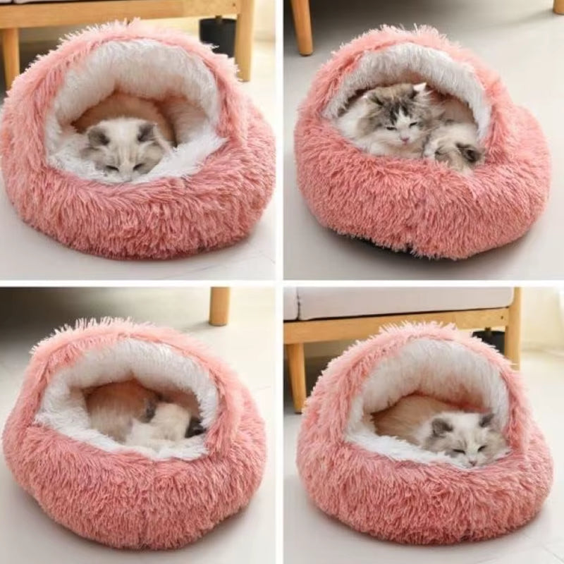 Cat Bed round Fluffy Hooded Cat Bed Cave Cat Bed Donut for Indoor Cats,Calming Dog Cat Beds for Small Medium Dog Cat