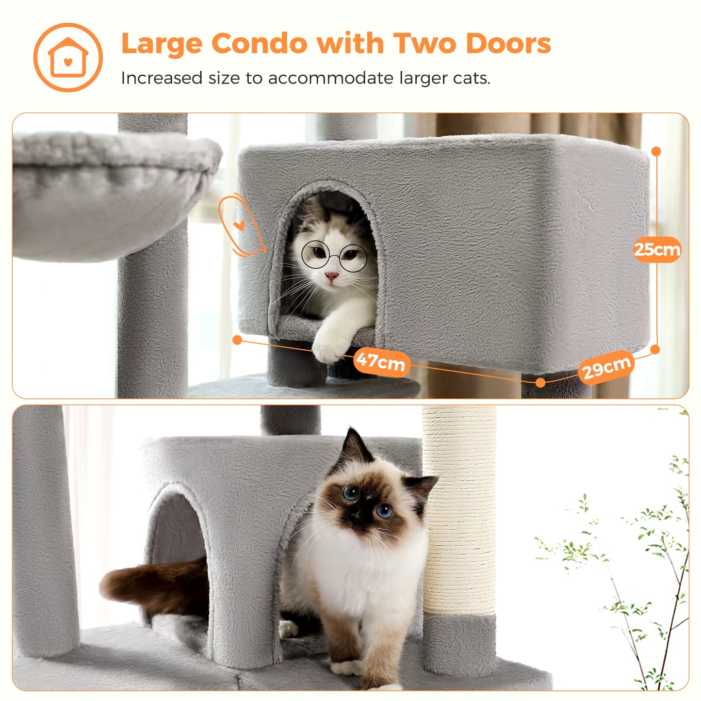 Multi-Level Luxury Cat Tree Tower with Cat Condo Cozy Perches Pet Play House Scratching Post Stable Cat Tower with Hanging Ball