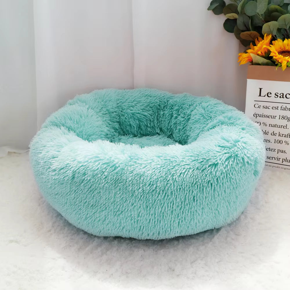 Fluffy Calming Dog Bed Long Plush Donut Pet Bed Hondenmand round Orthopedic Lounger Sleeping Bag Kennel Cat Puppy Sofa Bed House