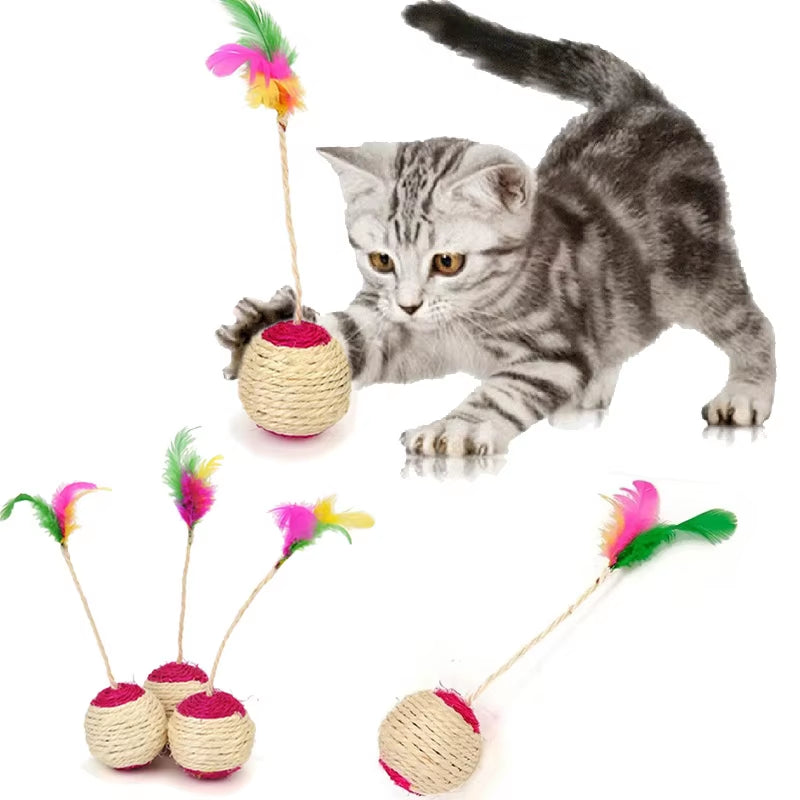 Cat Toy Pet Cat Sisal Scratching Ball Training Interactive Toy for Kitten Pet Cat Supplies Funny Play Feather Toy Cat Accessorie